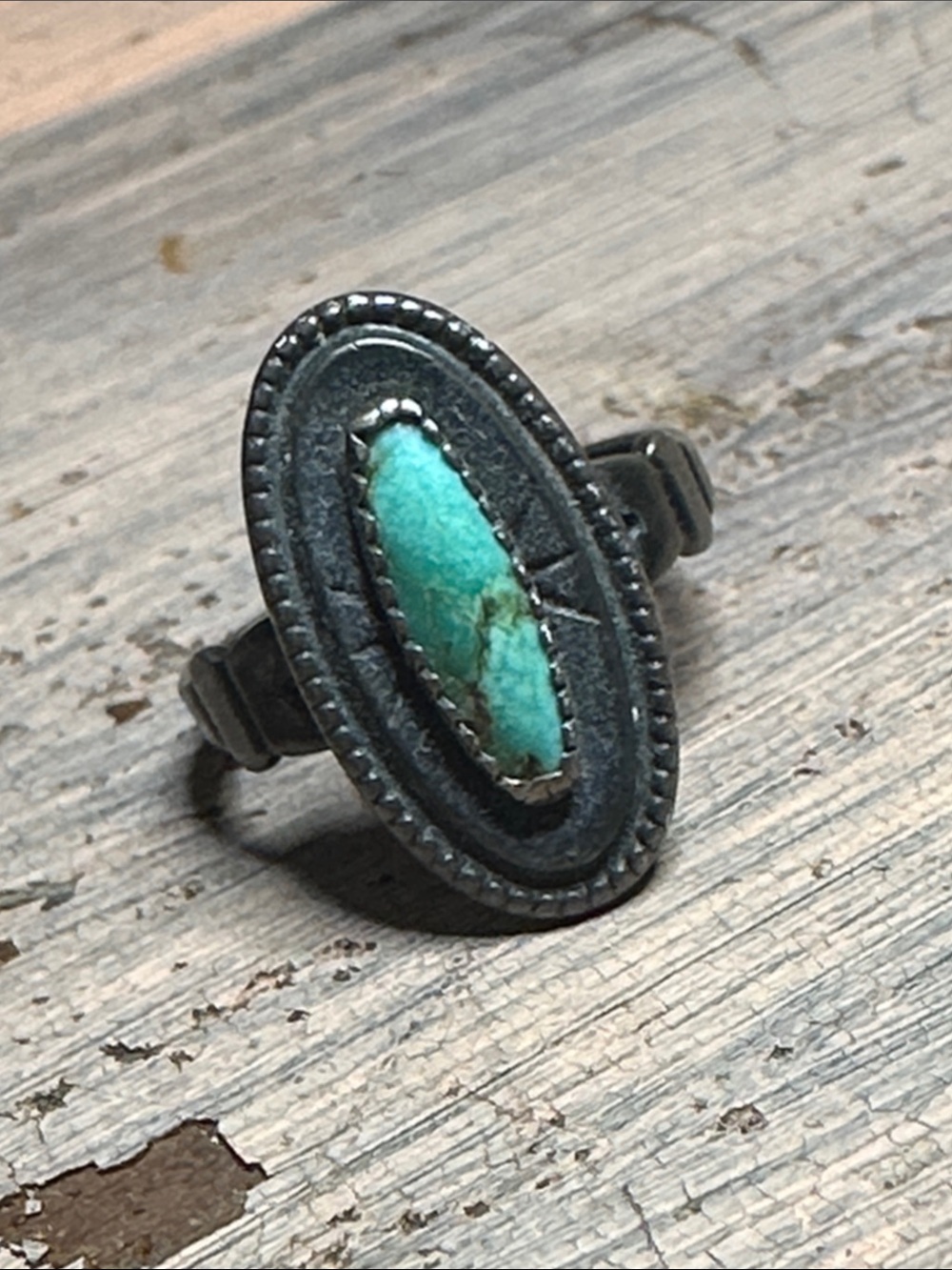 Vintage Sterling Silver Blue Green Turquoise Oval Pinky Ring Signed